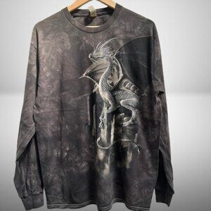 RARE The Mountain Silver Dragon Long Sleeve Tie Dye Unisex Black NEW Large